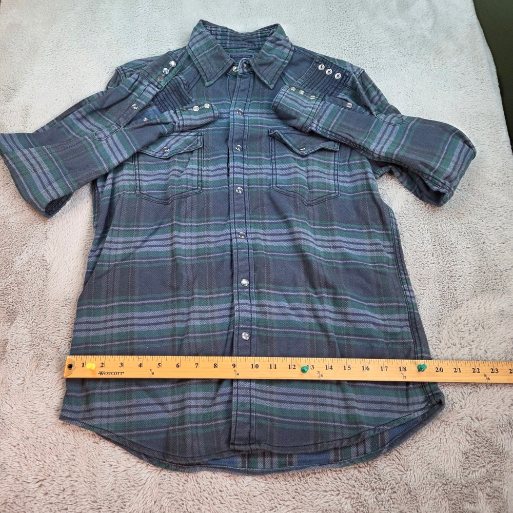 Converse One Star Flannel Shirt Mens S Western Pearl Snap Plaid Green Blue Grey